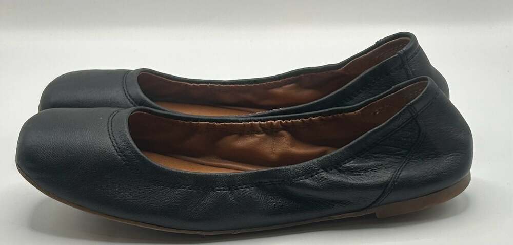 Lucky Brand Emmie Black Leather Square Toe Ballet Flats 8.5 - Picture 2 of 7